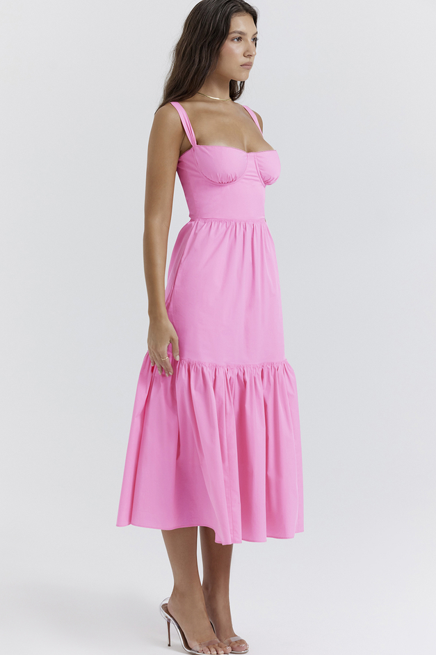 Women's Midi Sundress with Corset Bodice in Polyester