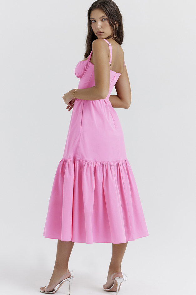 Women's Midi Sundress with Corset Bodice in Polyester