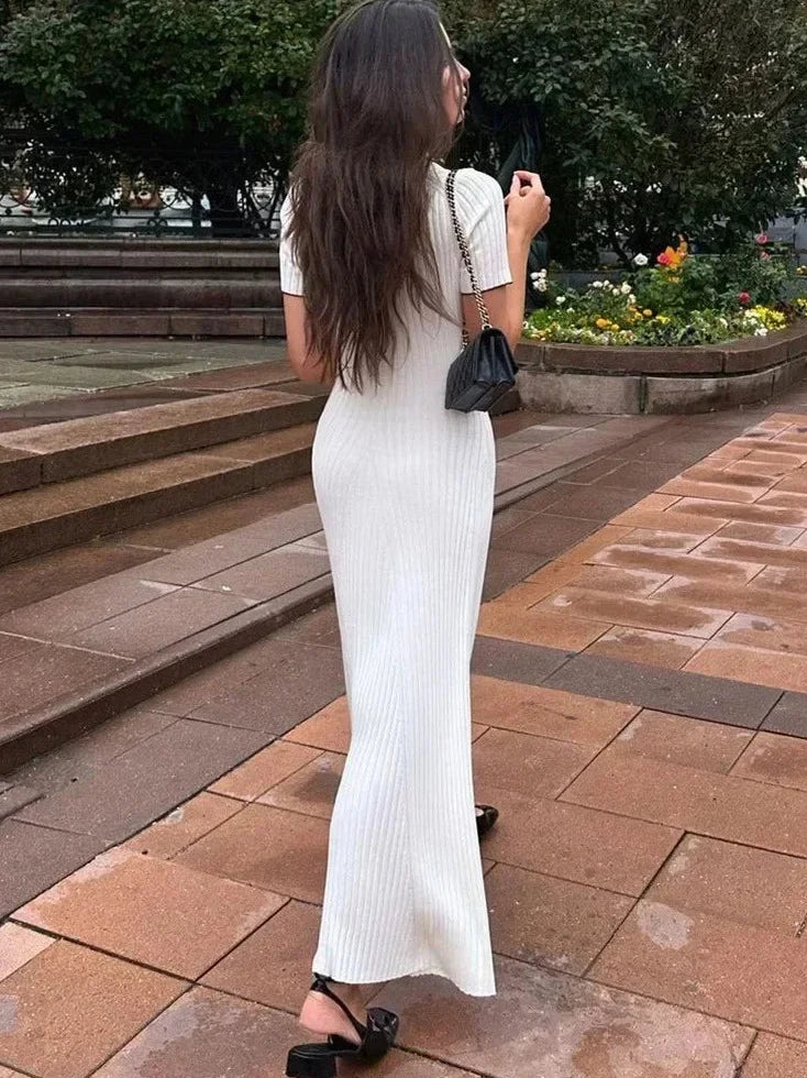 Maxi Dress with Polo Collar in Lightweight Tricot Knit