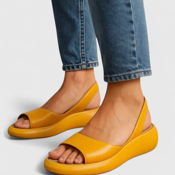 Womens Platform Sandals with Peep Toe and Elasticated Slingback Strap