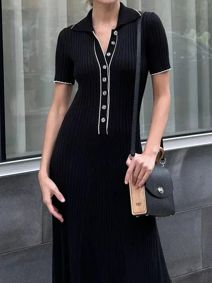 Maxi Dress with Polo Collar in Lightweight Tricot Knit