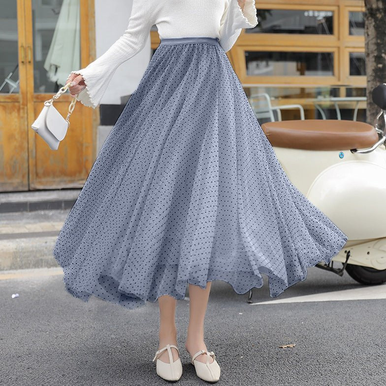 Womens Long Skirt with Polka Dot Tulle Layers and Elastic Waist
