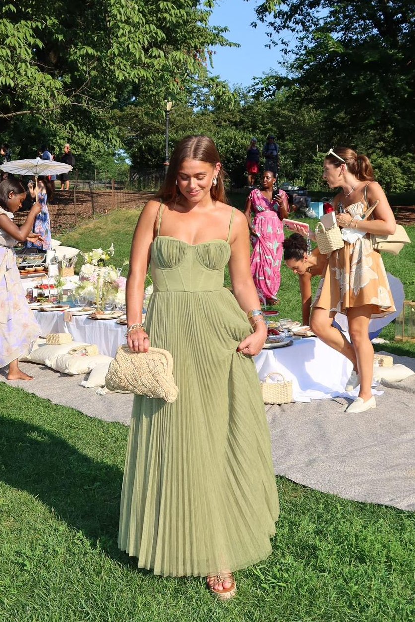 Maxi Bustier Dress with Pleated Tulle-Look Skirt