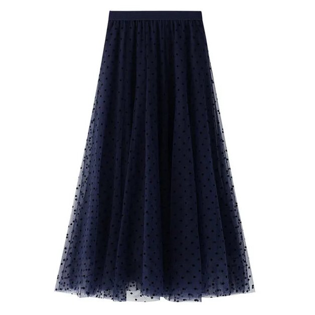 Womens Long Skirt with Polka Dot Tulle Layers and Elastic Waist