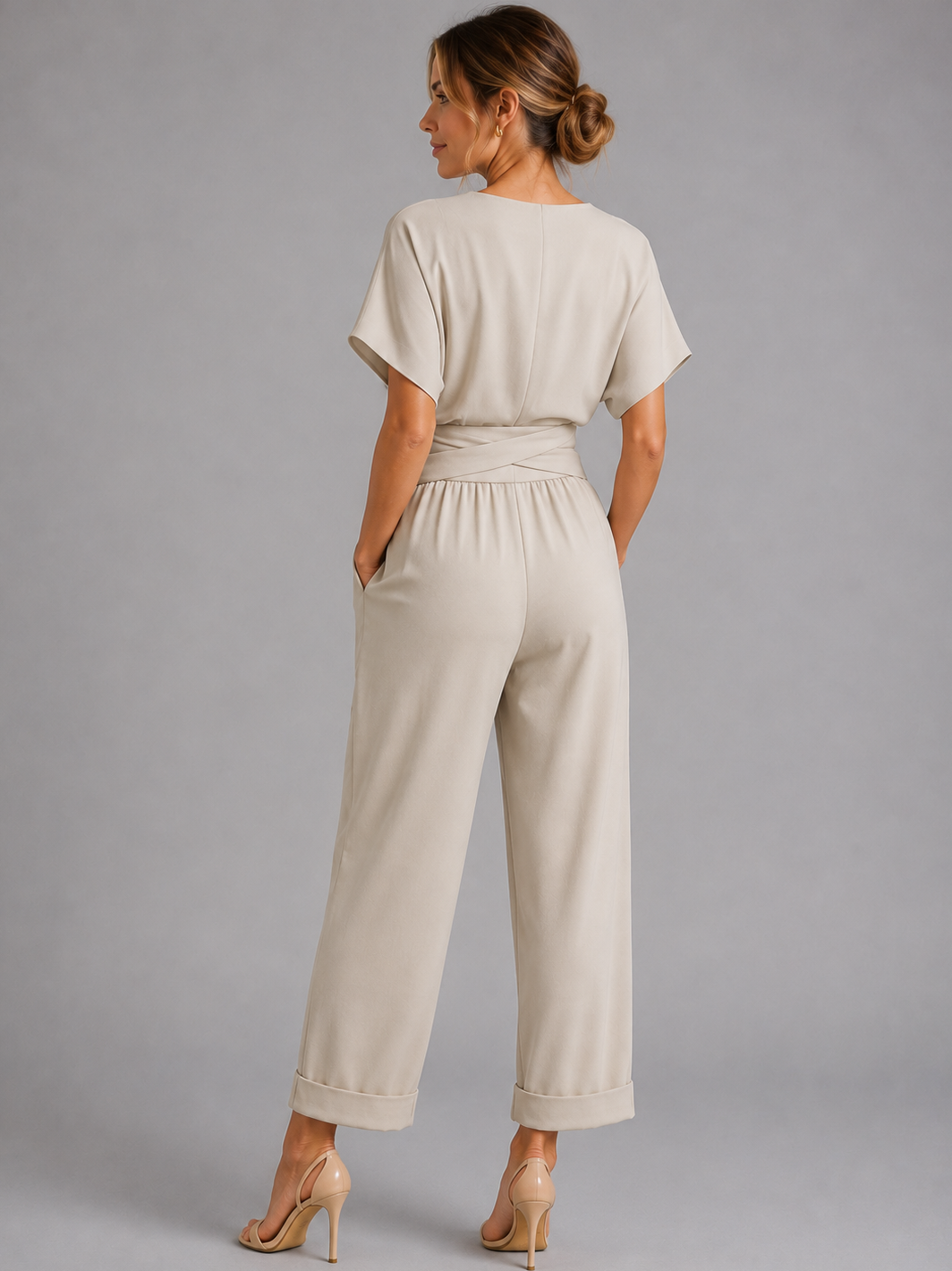 Women's Wrap Front Two Piece Set with Cropped Trousers