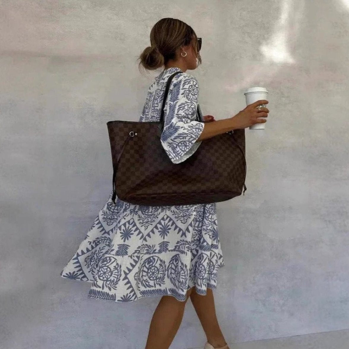 Womens Shirt Dress with Slit Collar and 3/4 Sleeves in Linen Look