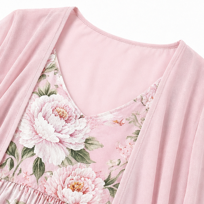 Floral Maxi Dress Two-Piece Set with Sheer Chiffon Duster for Women