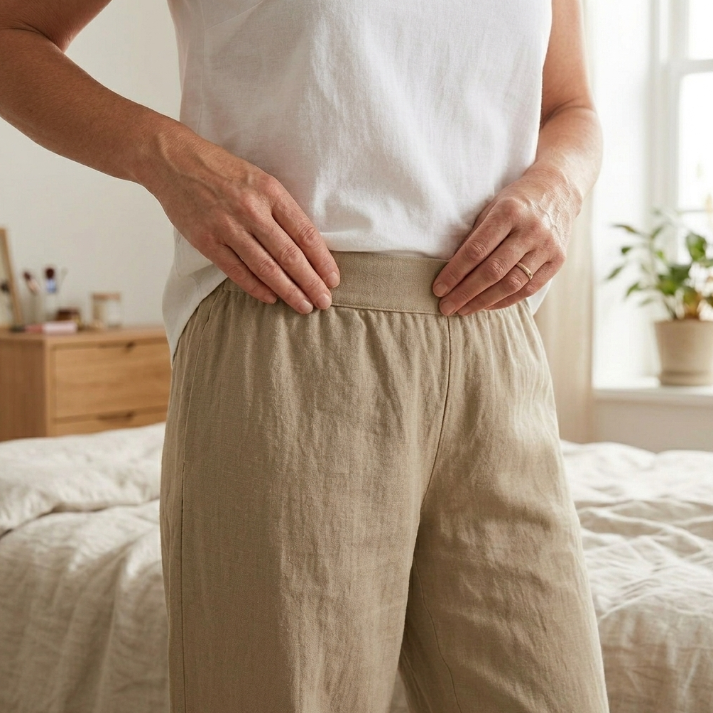 Womens Linen Trousers with Wide Leg, Cropped Length and Pockets