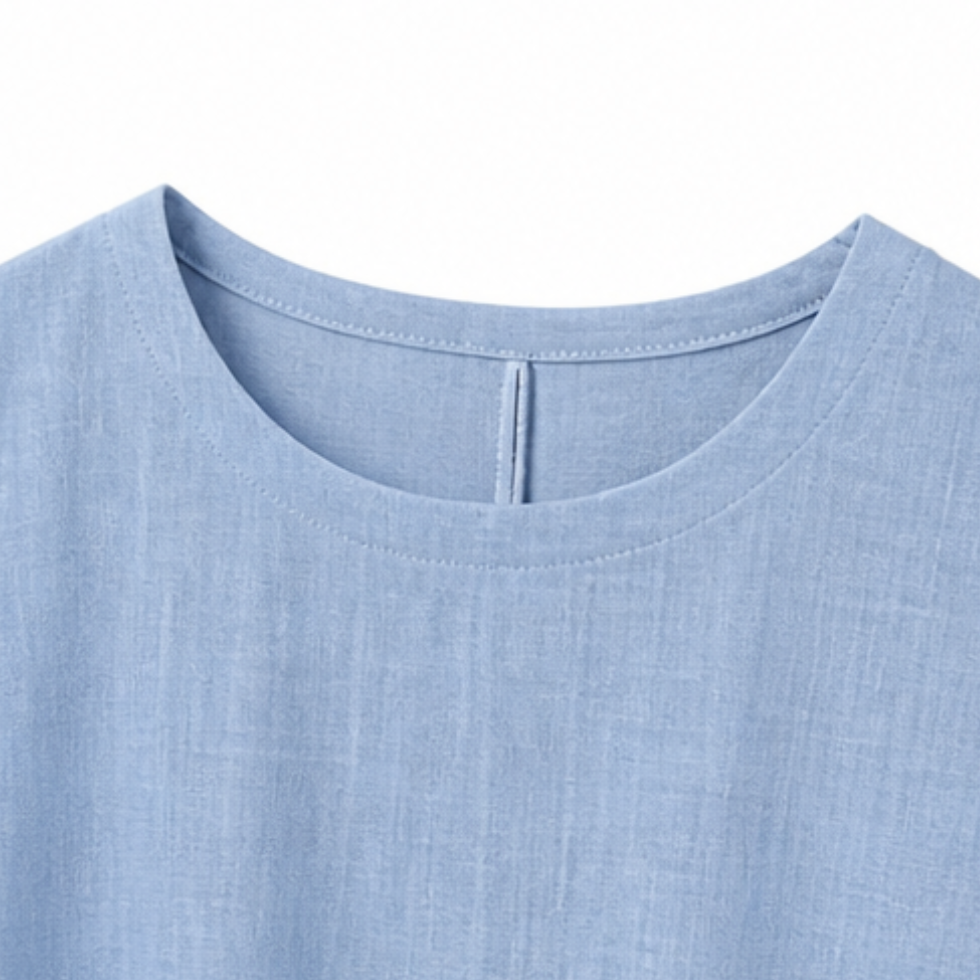 Women's Linen Midi Dress with Asymmetric Button Placket and Pockets