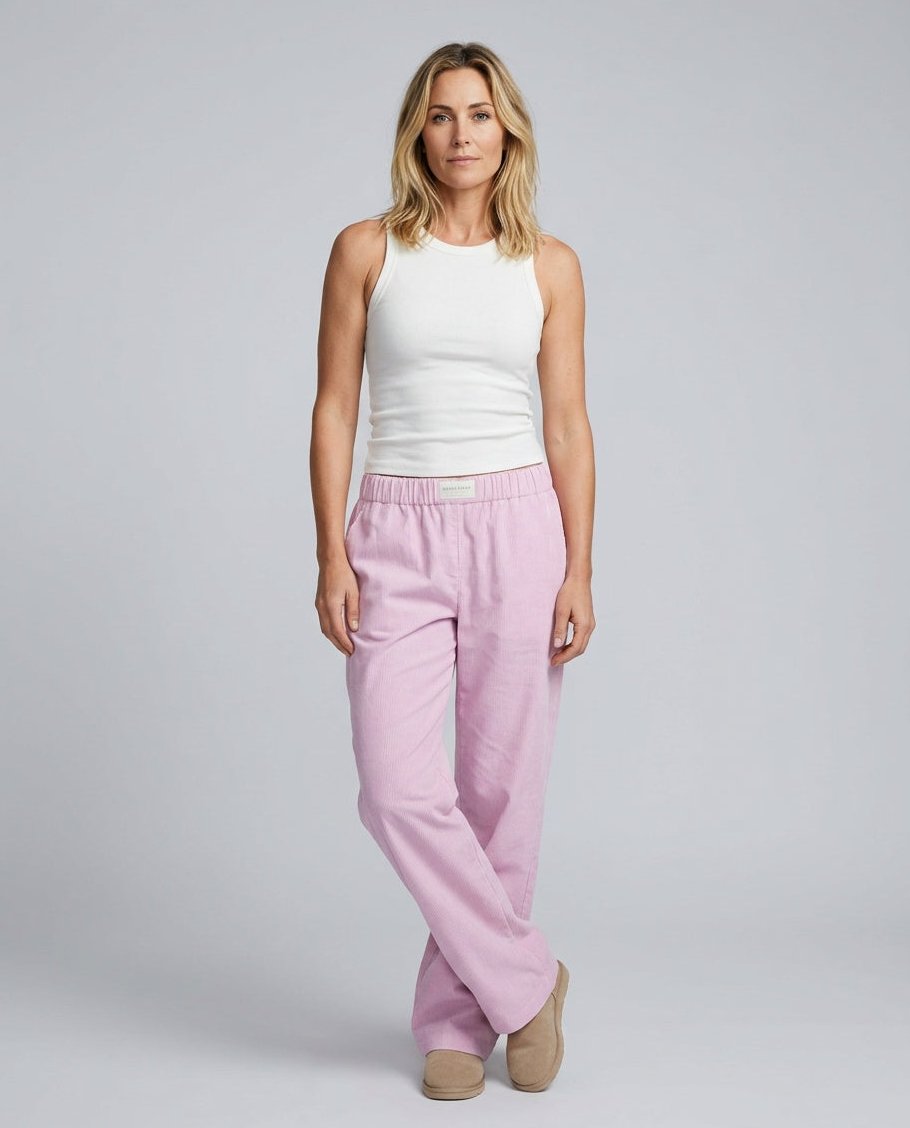 Womens Wide Leg Pants with Elastic Waistband in Linen-Look Polyester