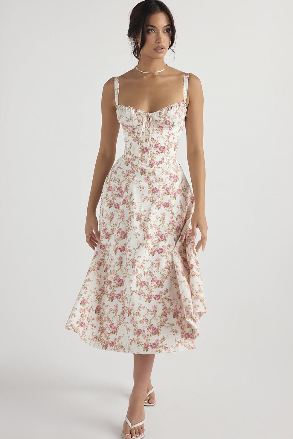Floral Print Midi Dress with Straps and Tie Detail