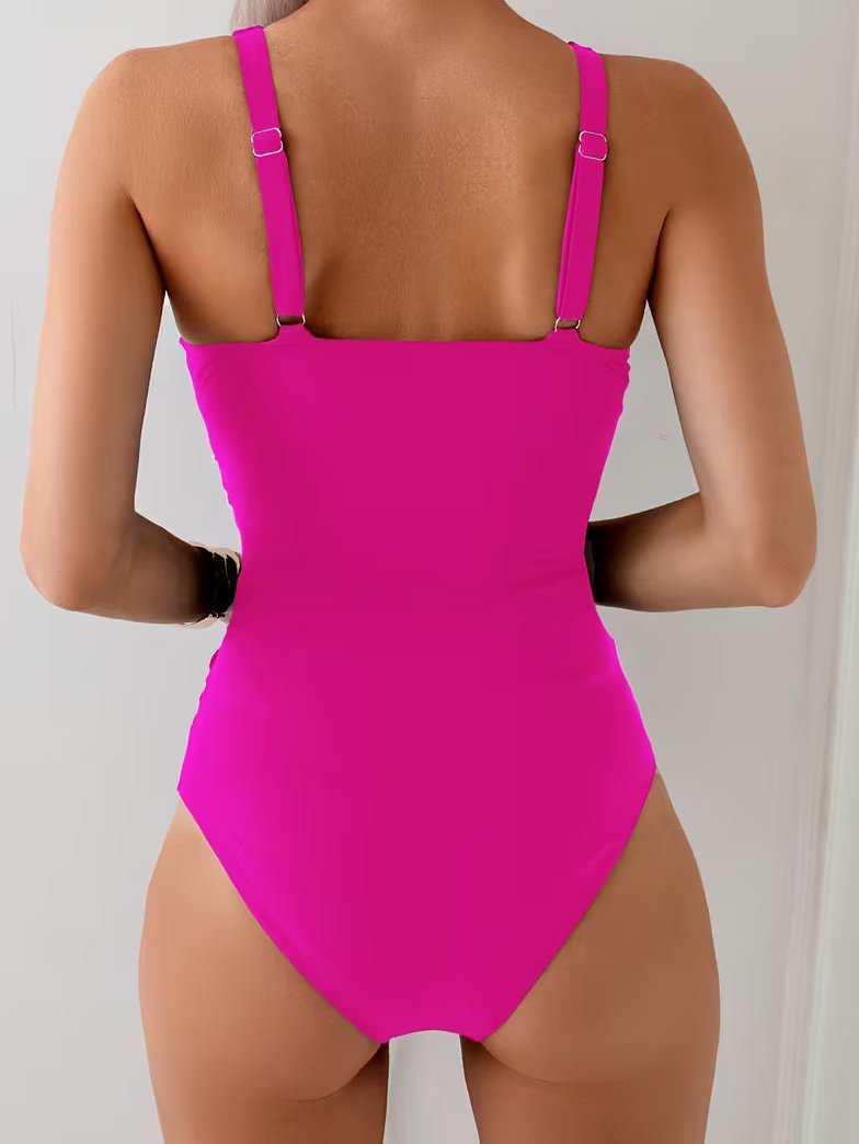 Womens One Piece Swimsuit with Ruched Wrap Front and Elastic Fabric