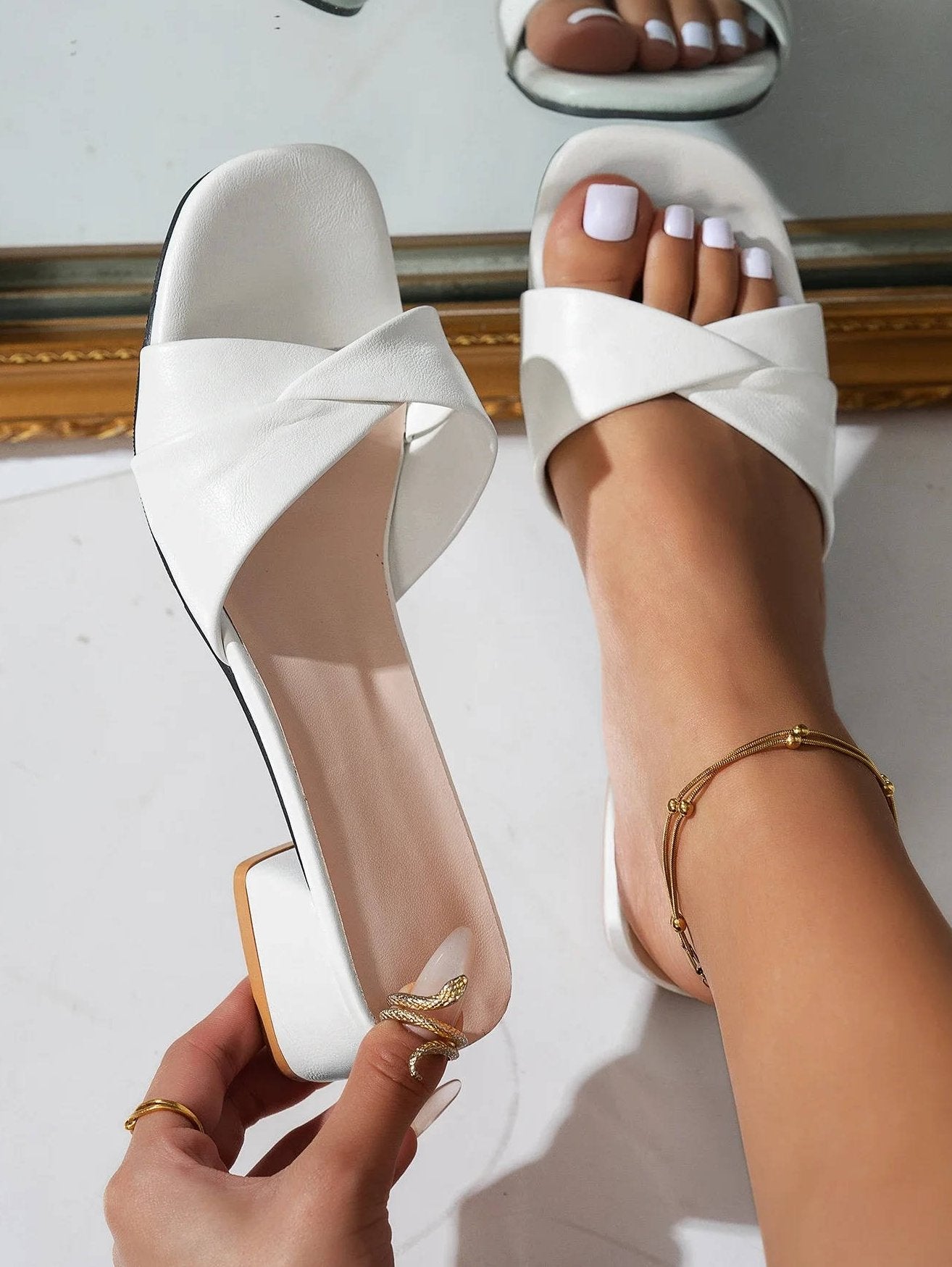 Womens Summer Sandals with Twisted PU Strap and Low Block Heel