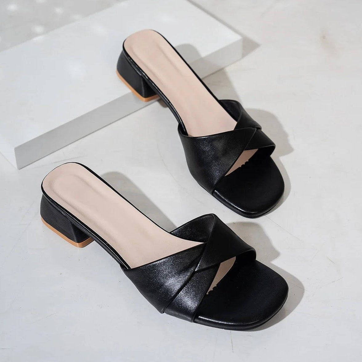 Womens Summer Sandals with Twisted PU Strap and Low Block Heel