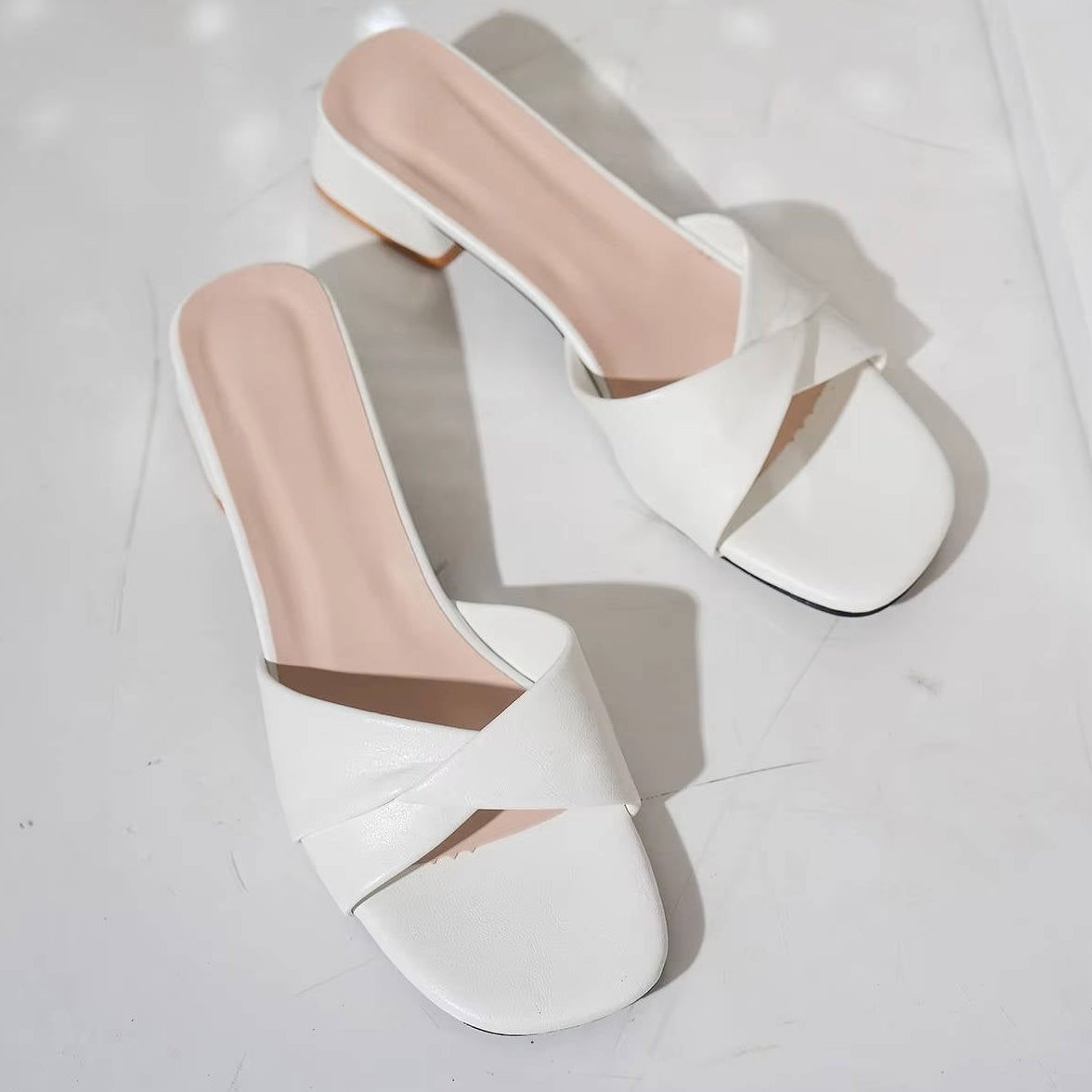Womens Summer Sandals with Twisted PU Strap and Low Block Heel
