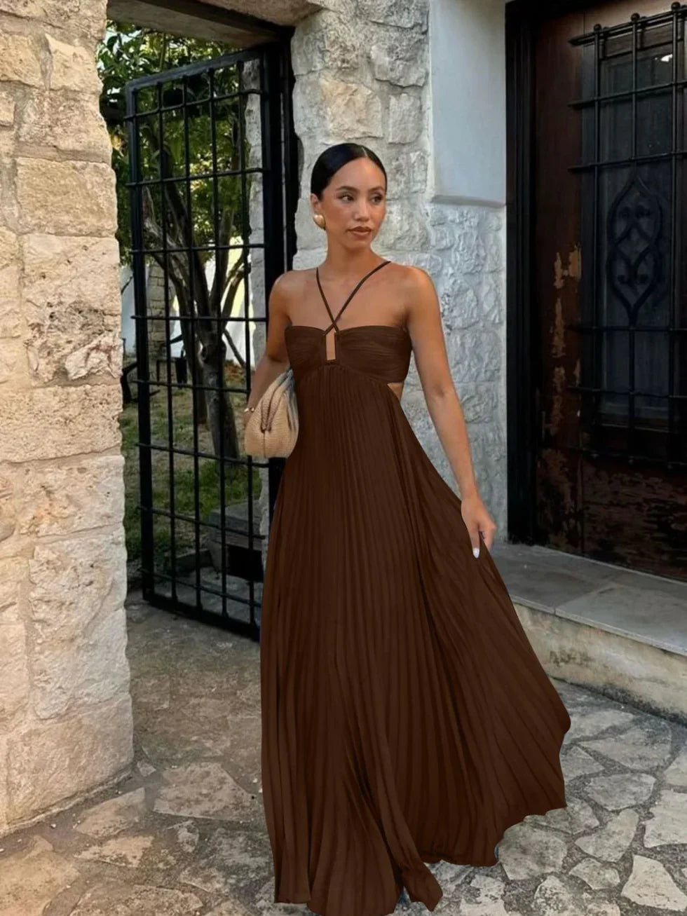 Formal Sundress for Women with Halter Neck, High Waist and Cut-Outs