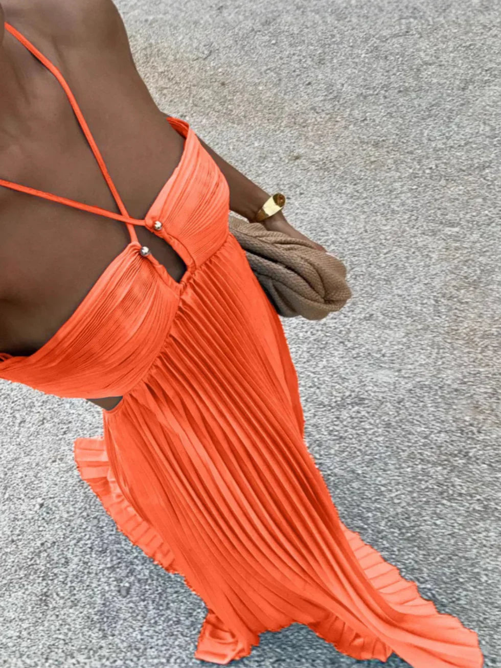 Formal Sundress for Women with Halter Neck, High Waist and Cut-Outs
