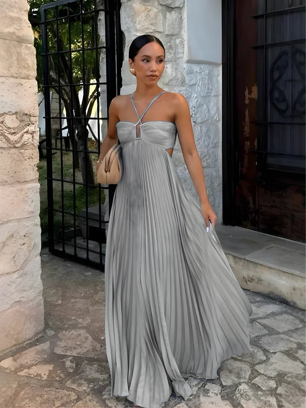 Formal Sundress for Women with Halter Neck, High Waist and Cut-Outs