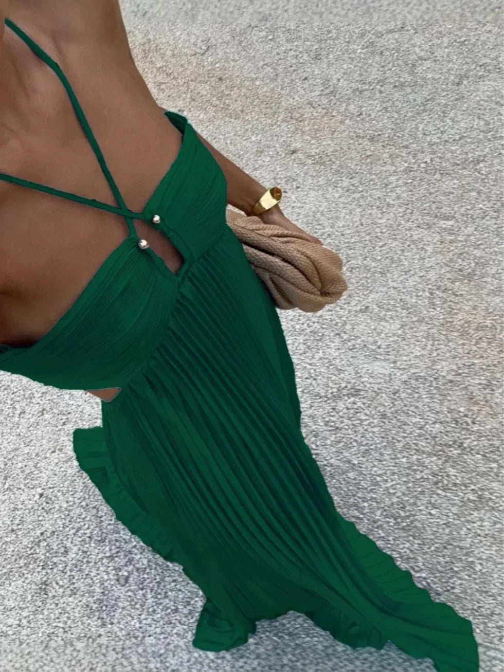 Formal Sundress for Women with Halter Neck, High Waist and Cut-Outs