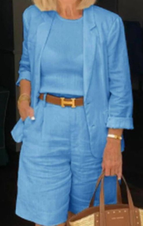 Womens Blazer Set with Knee Length Bermuda Shorts and High Waist