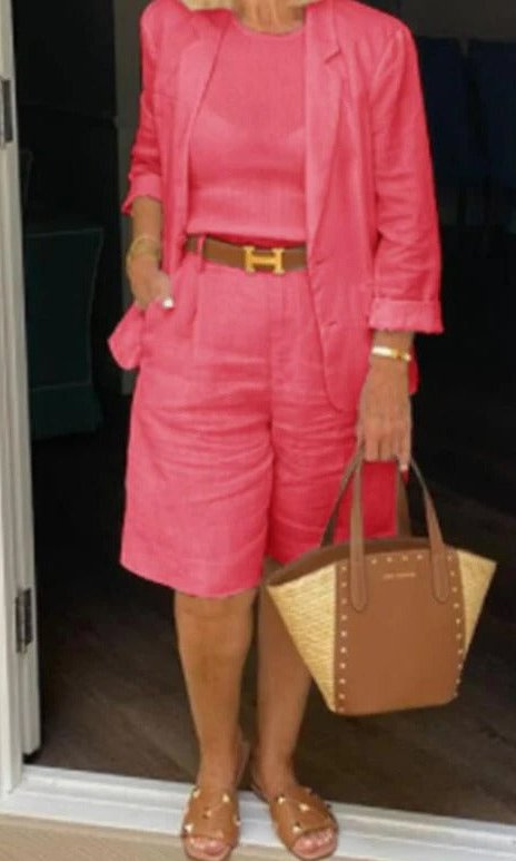 Womens Blazer Set with Knee Length Bermuda Shorts and High Waist