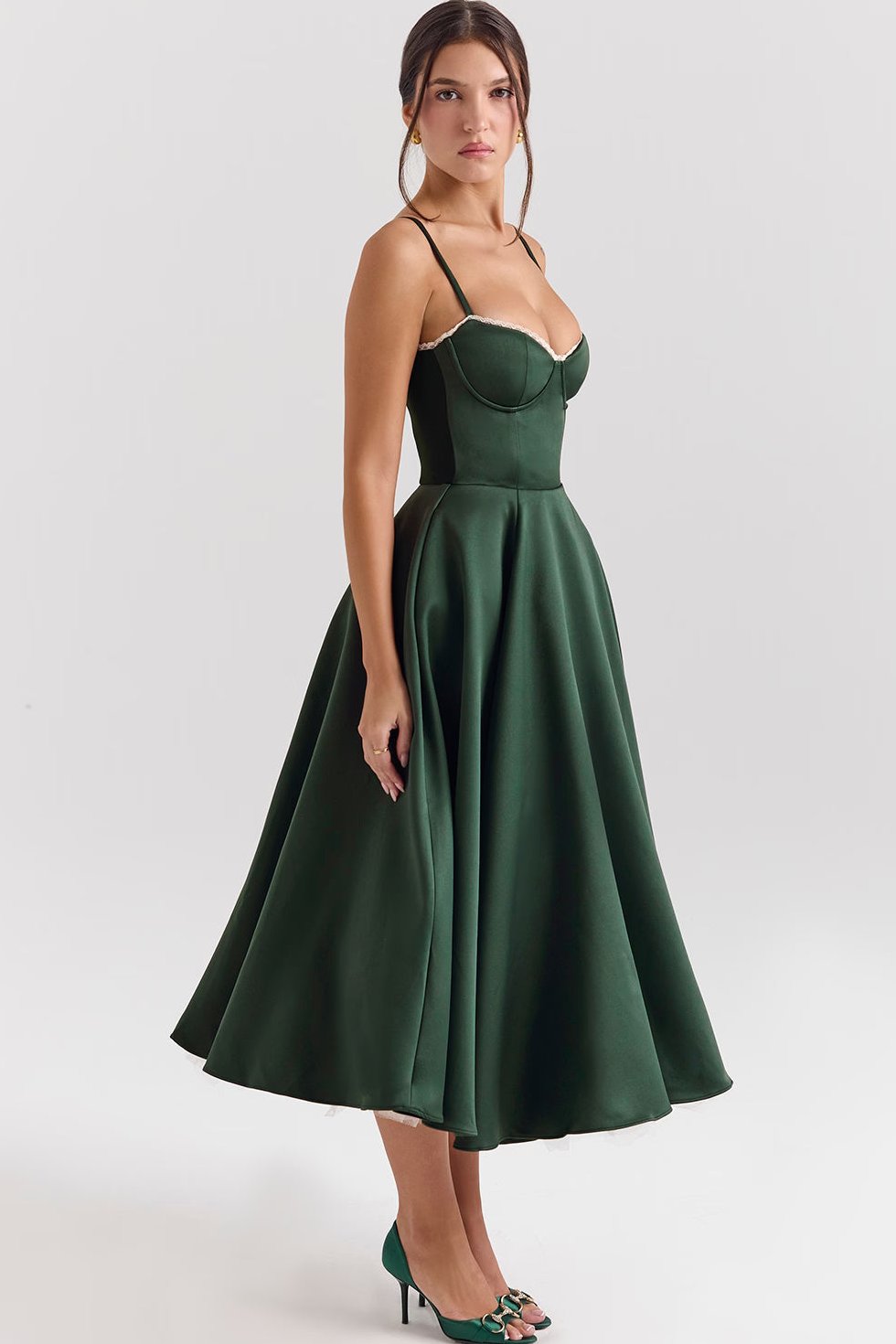 Midi Dress with Corset Bodice and Tulle Underskirt