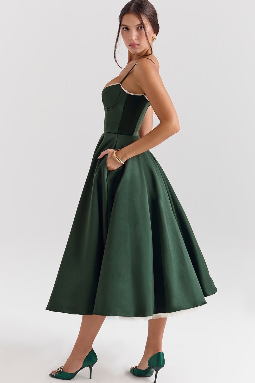 Midi Dress with Corset Bodice and Tulle Underskirt