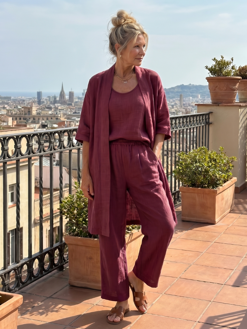Matching Sets for Summer, Women's Three Piece Linen Look Lounge Set