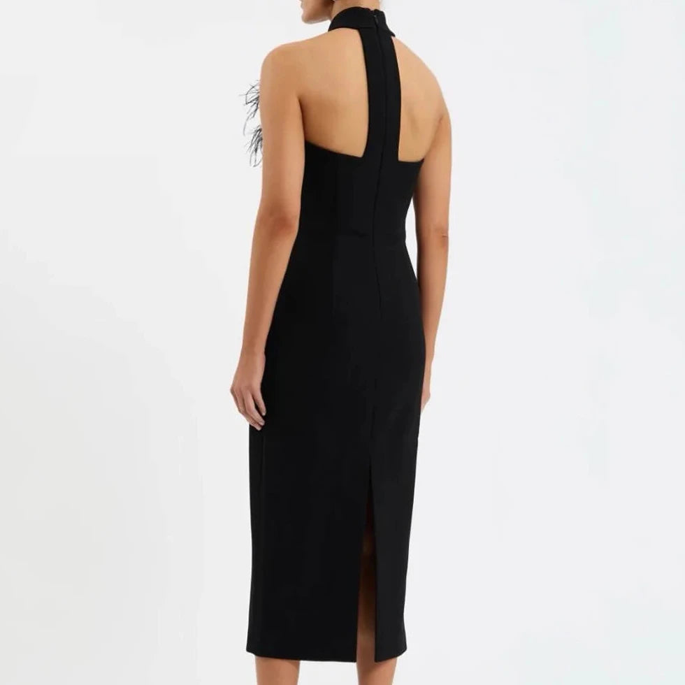 Women's Backless Feather Trim Midi Dress - Image 2