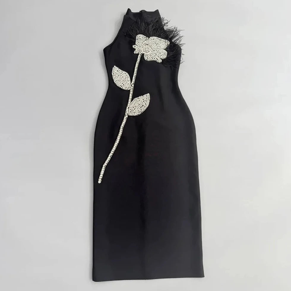 Women's Backless Feather Trim Midi Dress - Image 4