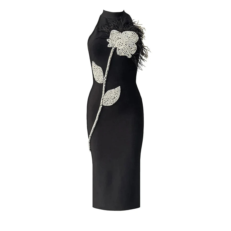 Women's Backless Feather Trim Midi Dress - Image 5