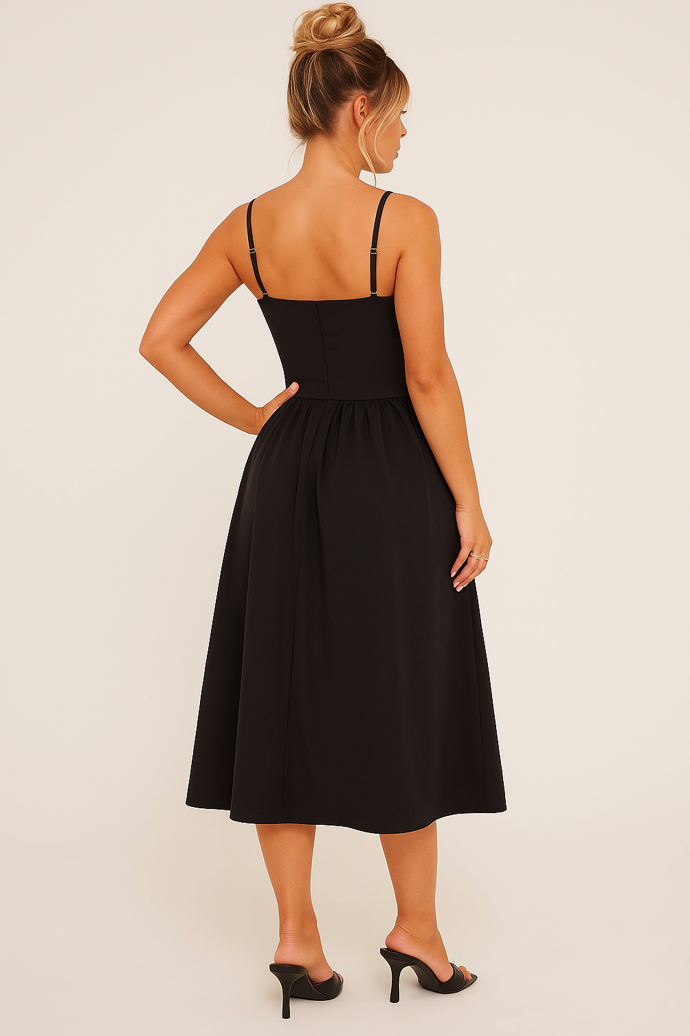 Women's Black Pleated Midi Dress for Work - Image 2