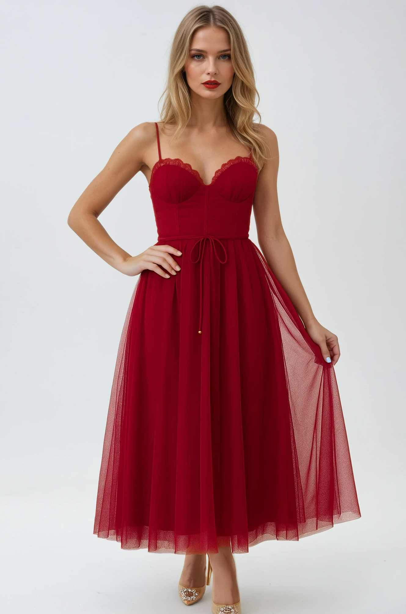 Women's Corset Bodice Midi Dress for Formal Events - Image 1