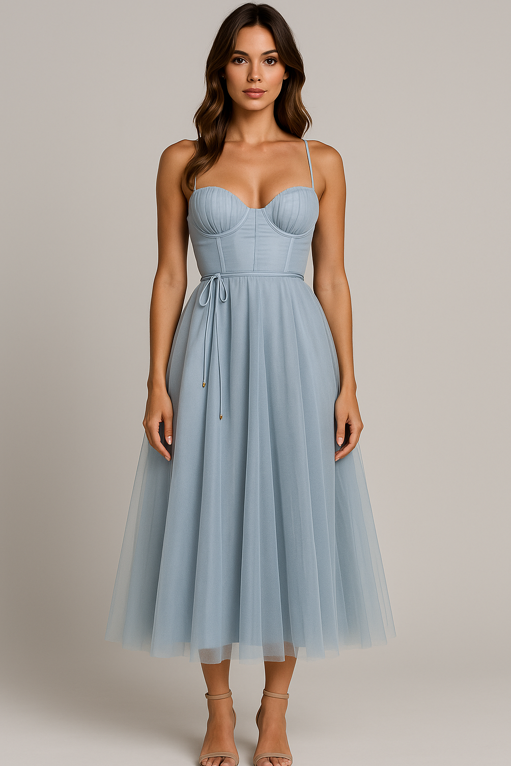 Women's Corset Bodice Midi Dress for Formal Events - Image 2