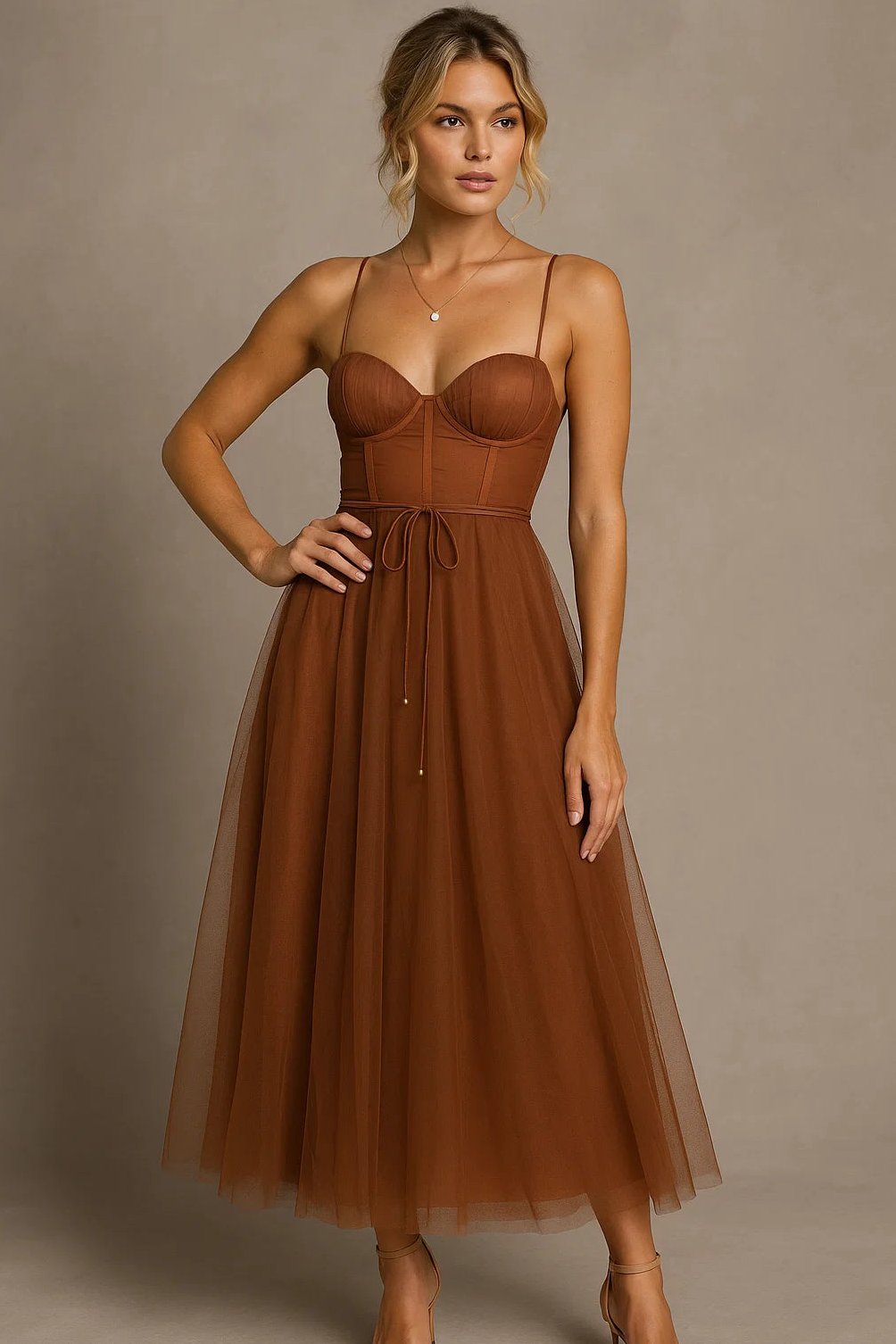 Women's Corset Bodice Midi Dress for Formal Events - Image 5