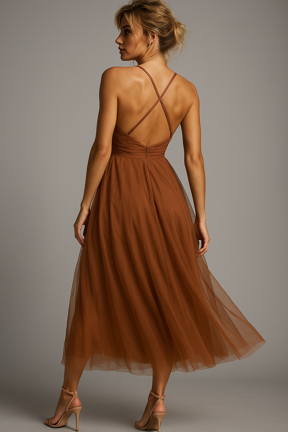 Women's Corset Bodice Midi Dress for Formal Events - Image 6