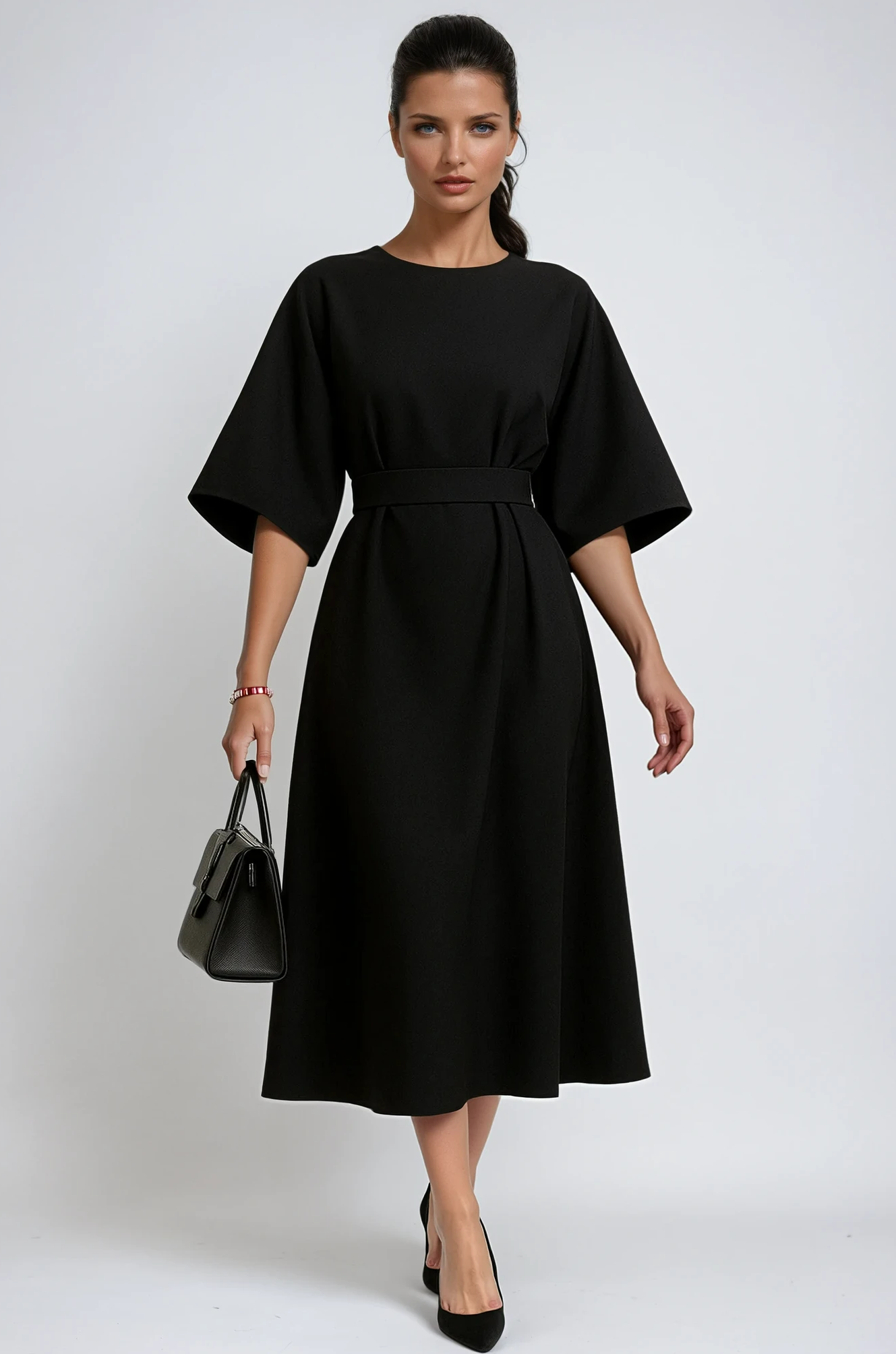 Women's Crew Neck Midi Dress for Work - Image 1