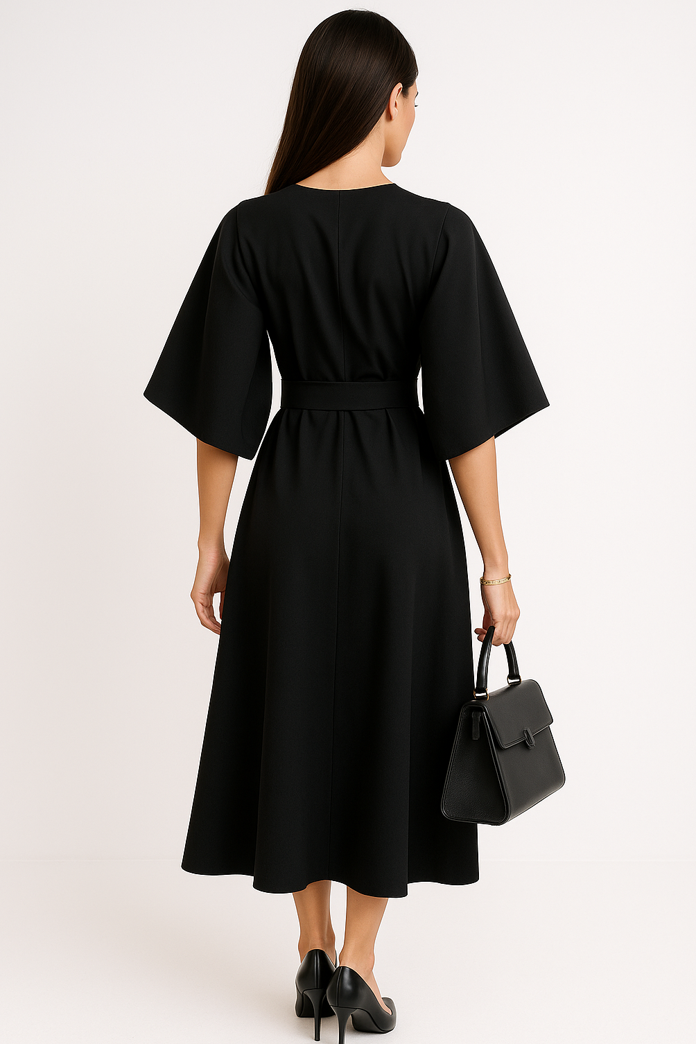 Women's Crew Neck Midi Dress for Work - Image 2