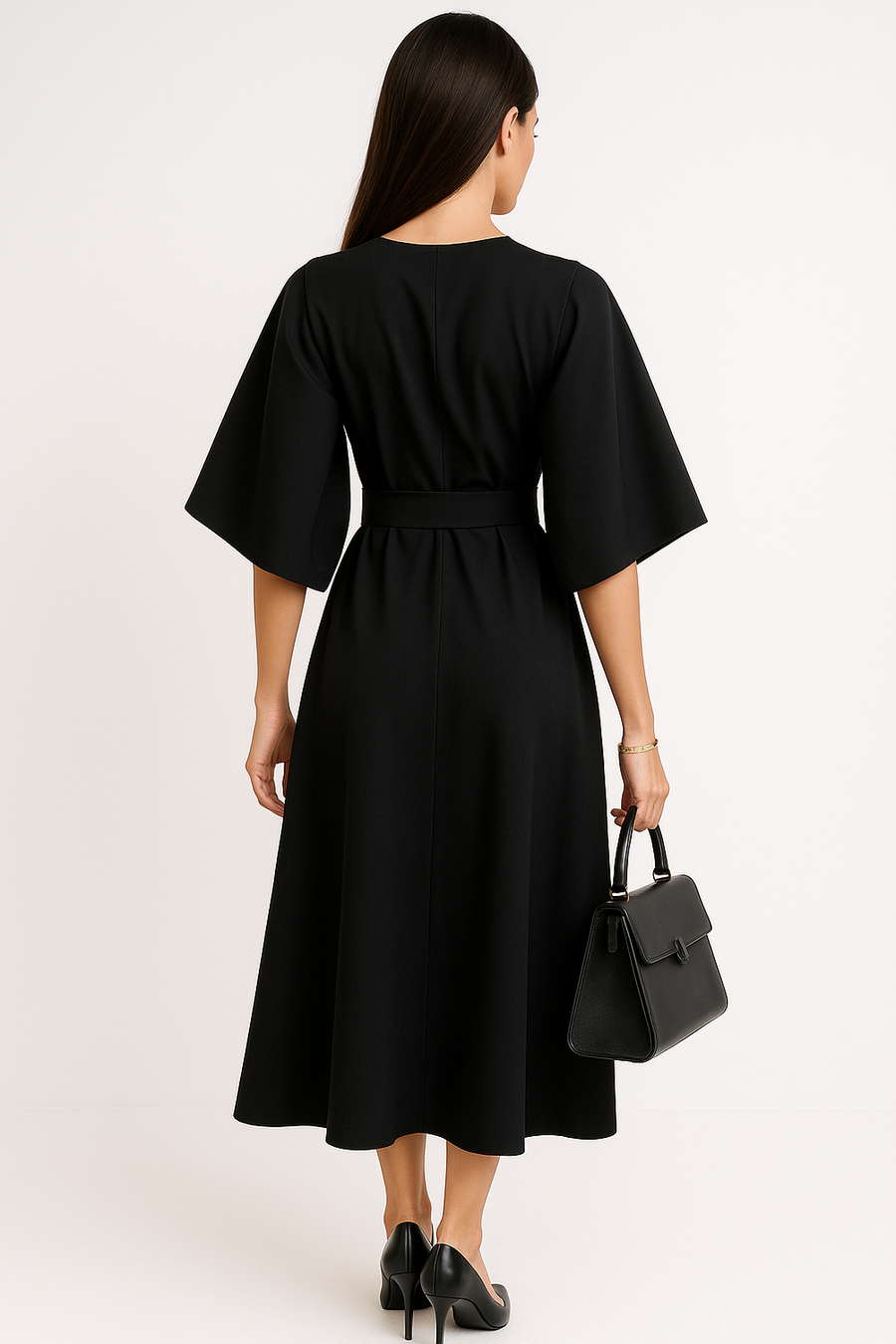 Women's Crew Neck Midi Dress for Work - Image 2