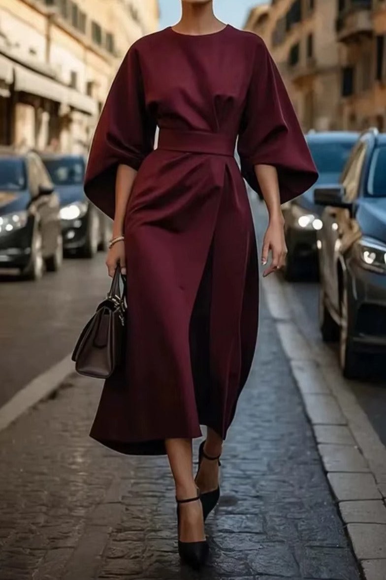 Women's Crew Neck Midi Dress for Work - Image 6
