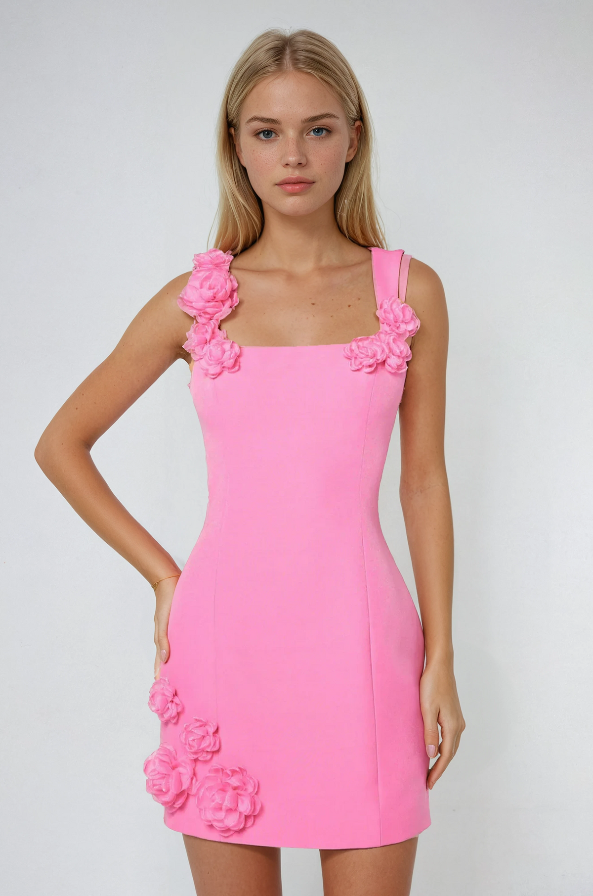 Women's Floral Applique Mini Dress for Cocktail Events - Image 1