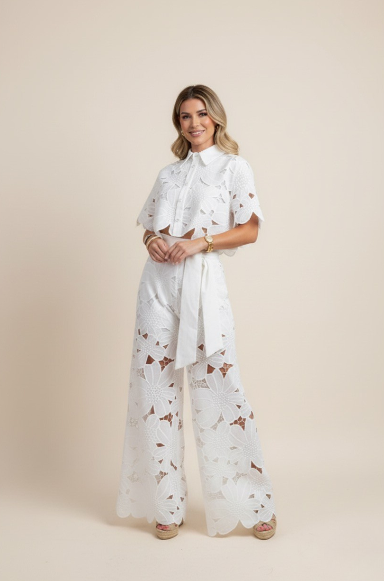Women's Floral Cropped Shirt and Wide-Leg Trouser Set - Image 3