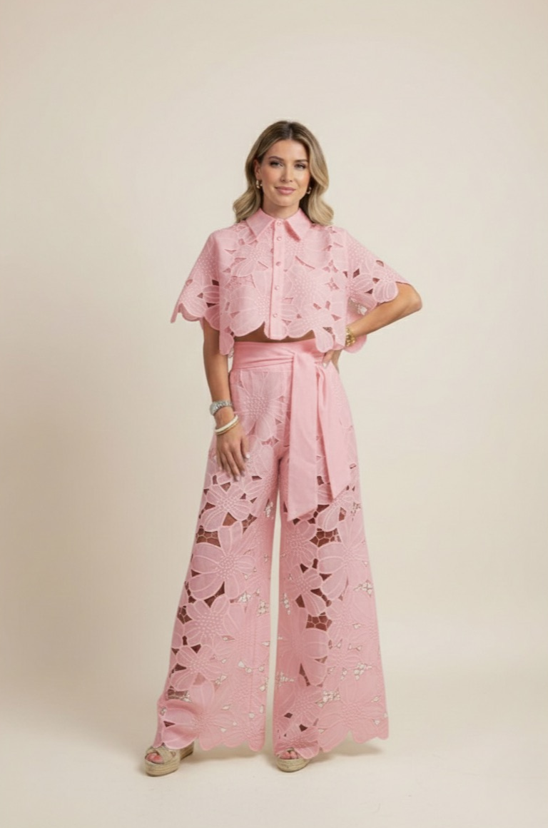Women's Floral Cropped Shirt and Wide-Leg Trouser Set - Image 4