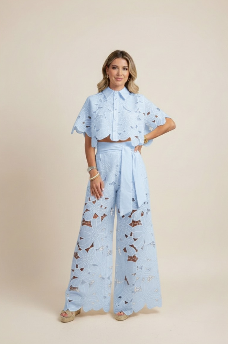 Women's Floral Cropped Shirt and Wide-Leg Trouser Set - Image 6