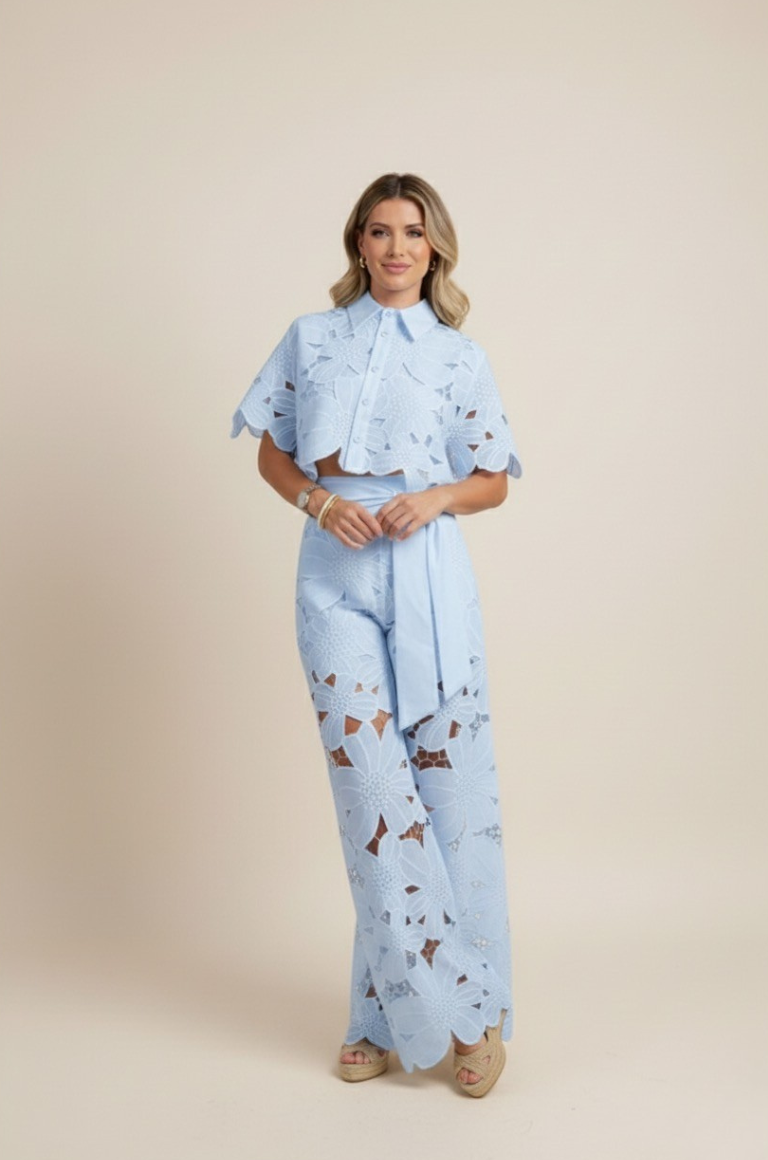 Women's Floral Cropped Shirt and Wide-Leg Trouser Set - Image 7