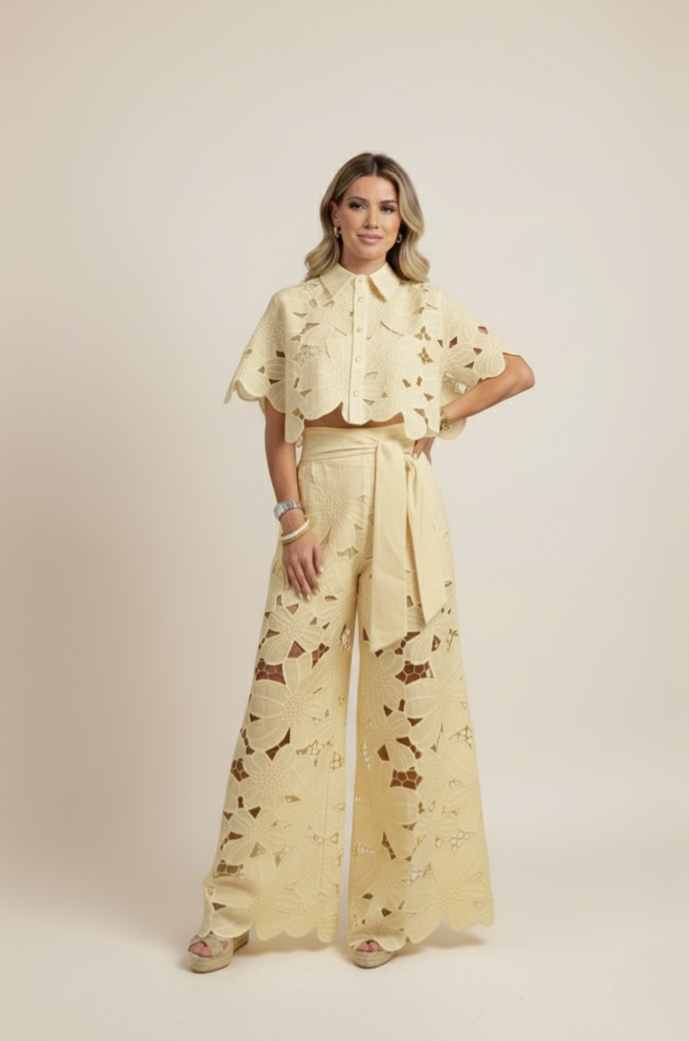 Women's Floral Cropped Shirt and Wide-Leg Trouser Set - Image 8
