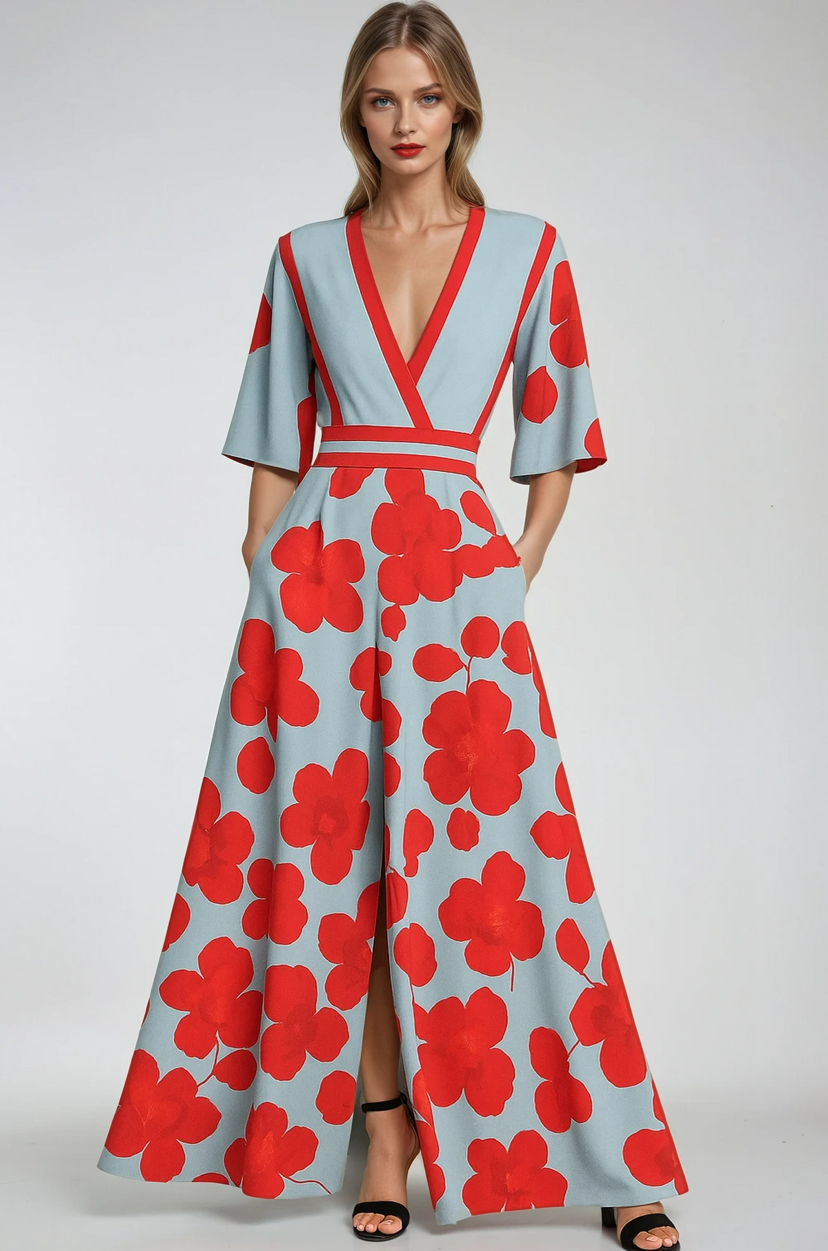 Women's Floral V-Neck Maxi Dress for Evening Events - Image 1