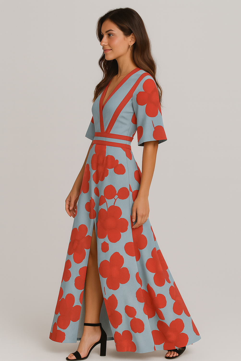Women's Floral V-Neck Maxi Dress for Evening Events - Image 3
