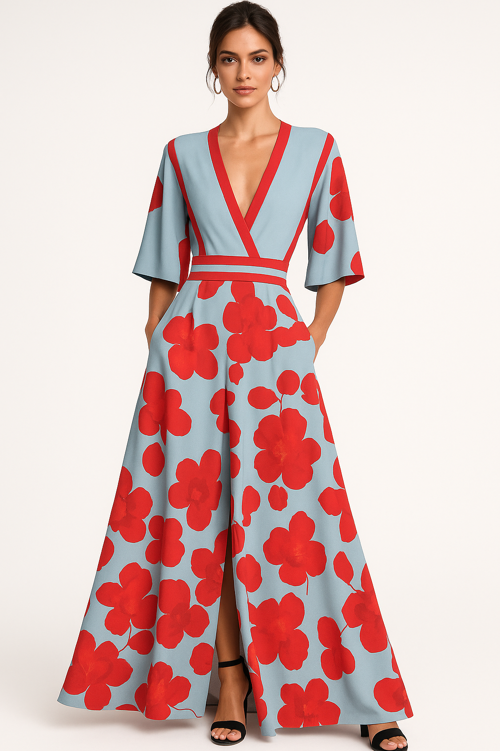 Women's Floral V-Neck Maxi Dress for Evening Events - Image 4