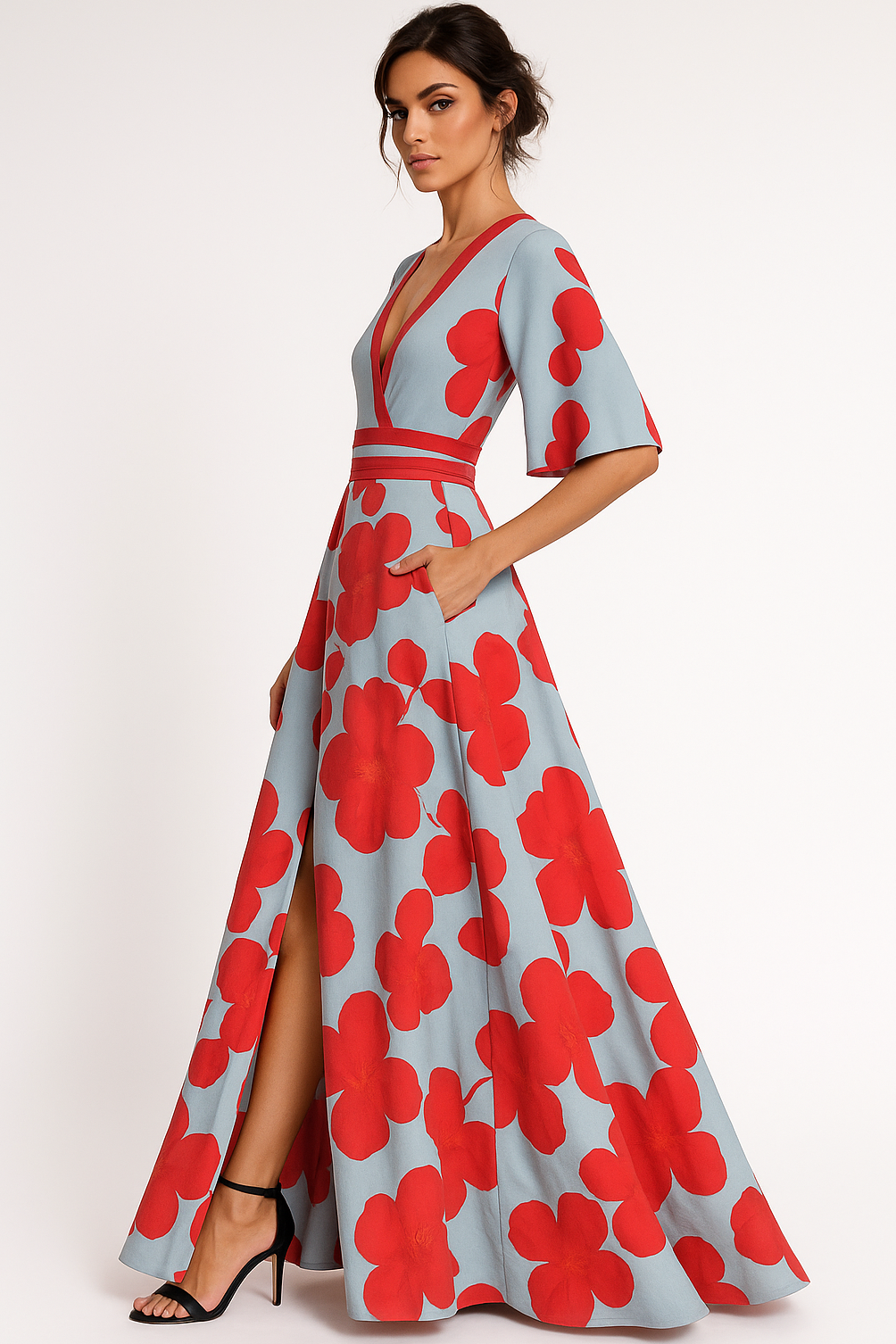 Women's Floral V-Neck Maxi Dress for Evening Events - Image 5